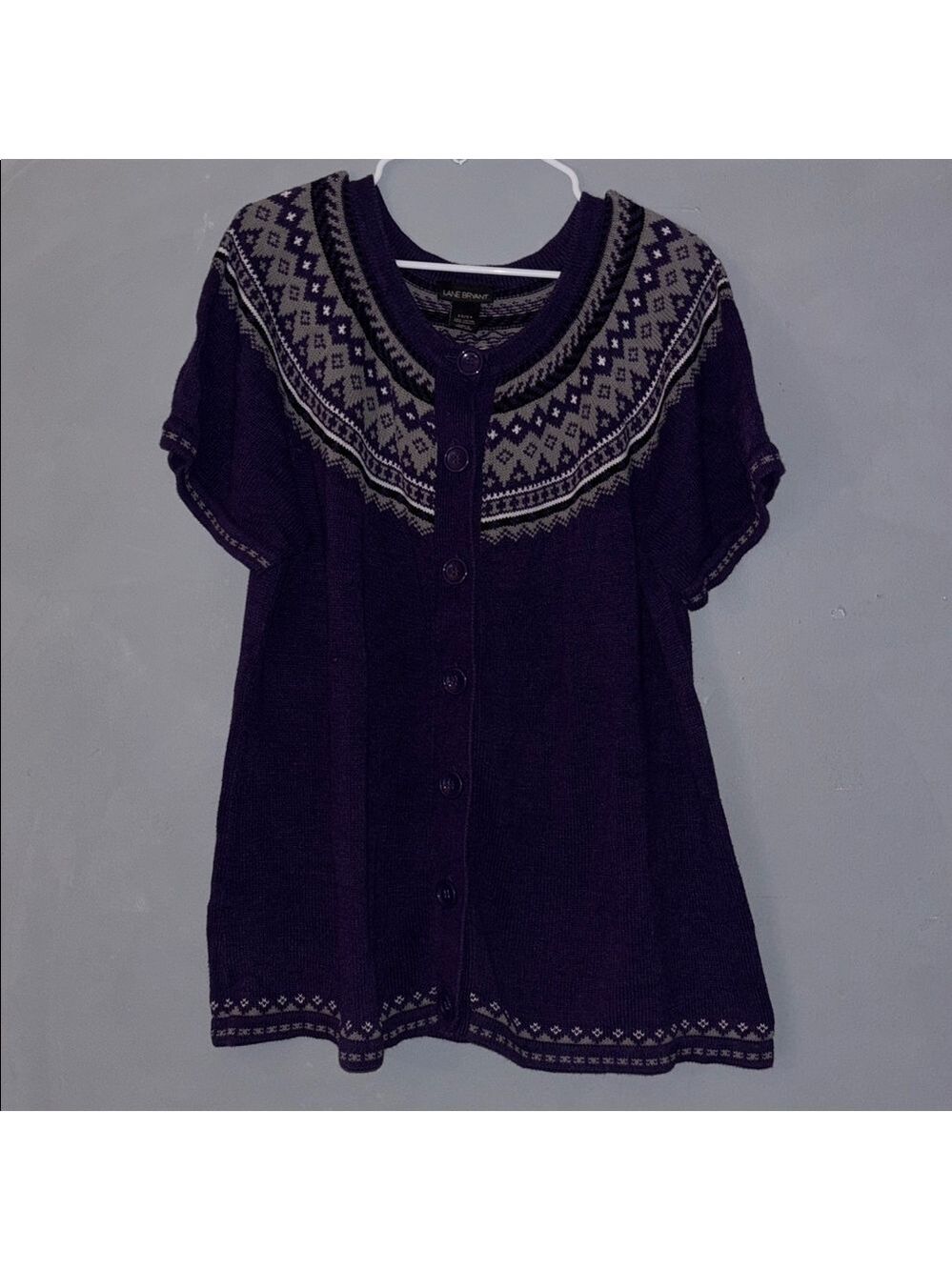 Lane Bryant Fair Isle Button Front Sweater Top Size 22/24 Plus Short Sleeve